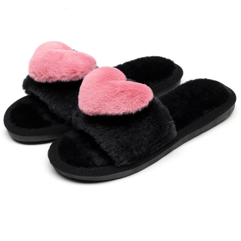 Crazy Lady Women's LOVE Slippers Fuzzy Fluffy Memory Foam House Shoes Open Toe Indoor and Outdoor(01/Rose, 9-10 M US) - Image 5